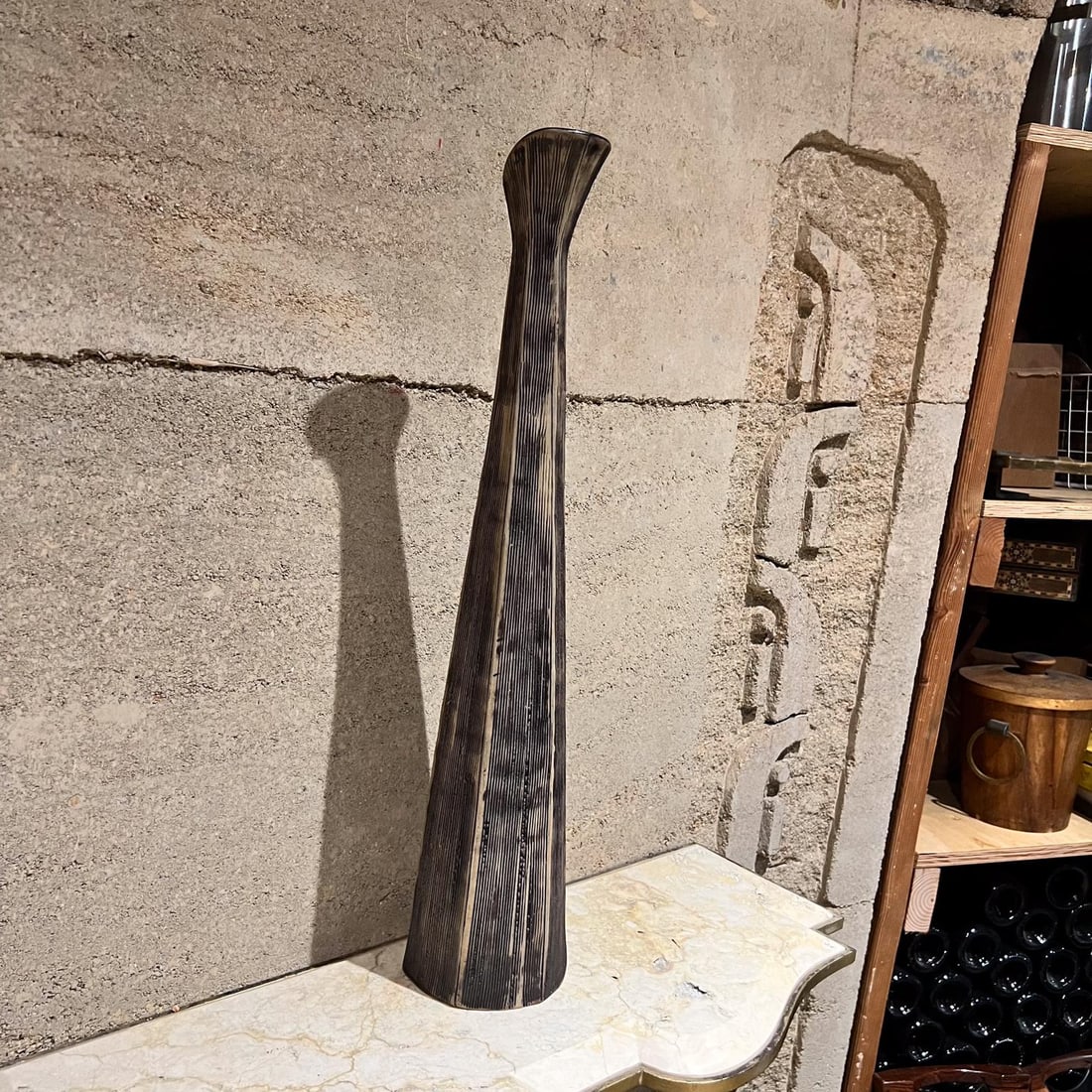 Elongated Modern Textured Vase Art Pottery Black & White - 5