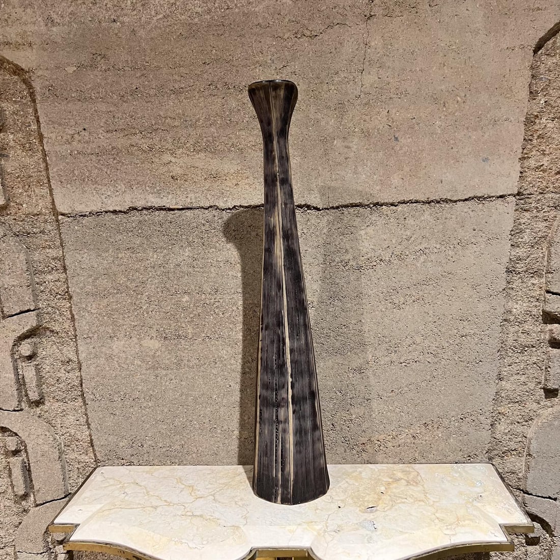 Elongated Modern Textured Vase Art Pottery Black & White - 6