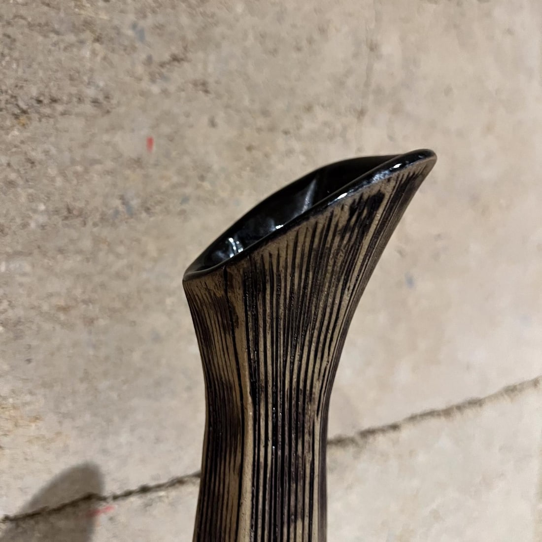 Elongated Modern Textured Vase Art Pottery Black & White - 7