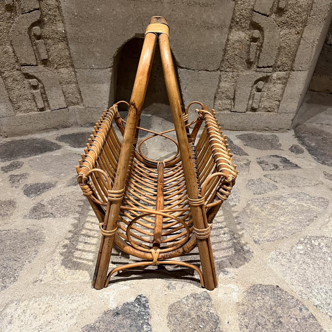 1950s Fabulous Wicker Rattan Magazine Rack Style Franco Albini - 6