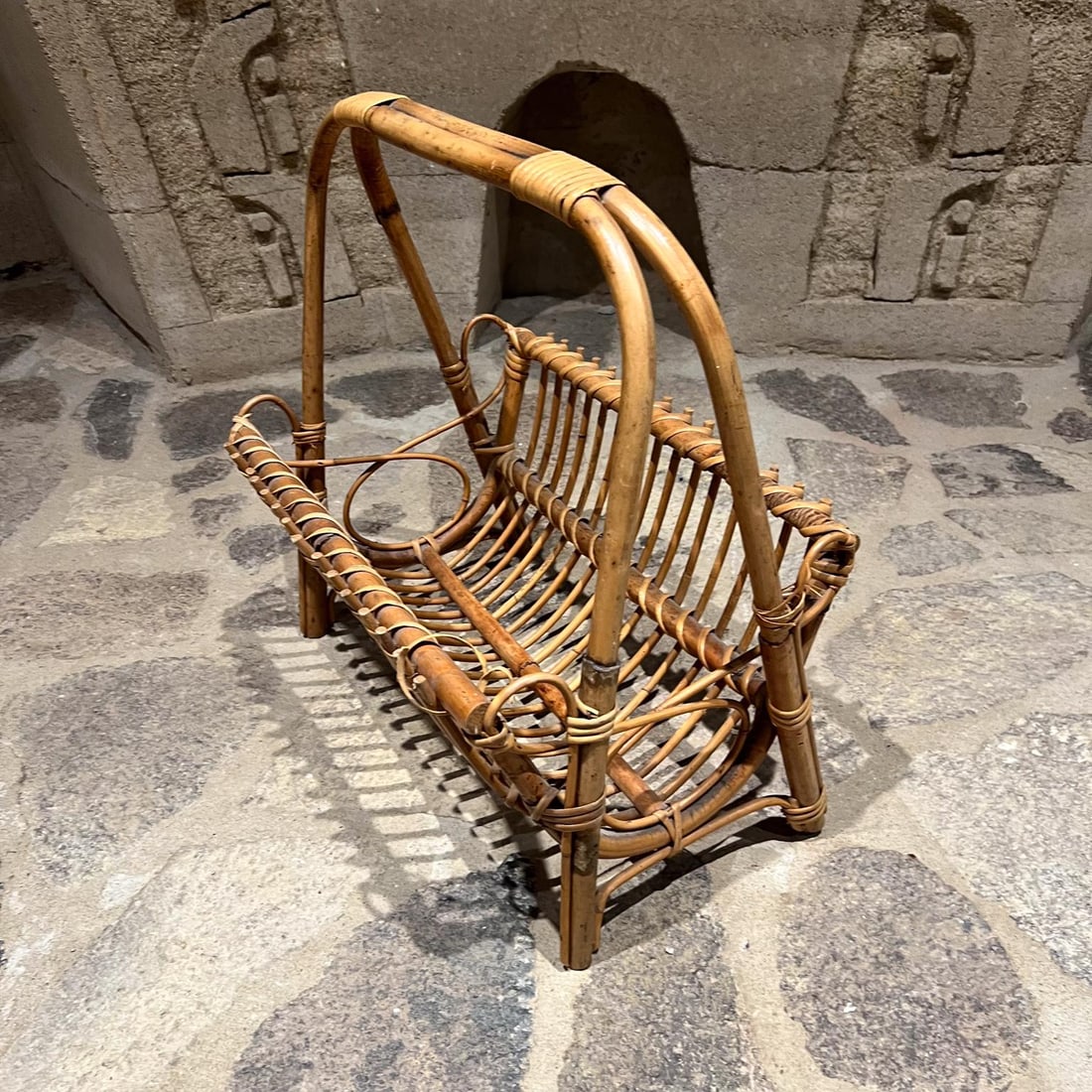 1950s Fabulous Wicker Rattan Magazine Rack Style Franco Albini - 9