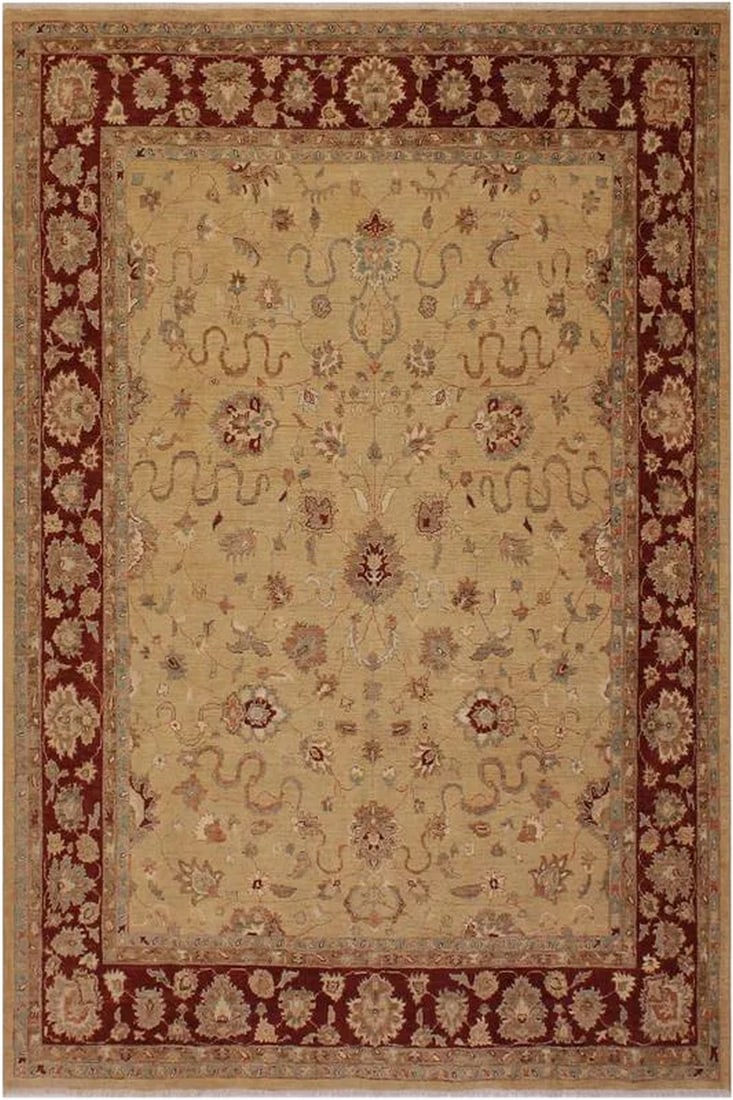 1990s Shabby Chic Contemporary Ziegler Wool Rug -8'0 X 9'9: A Persian influenced Turkish hand knotted rug made by skilled artisans capable of creating the most exceptional vegetable dyes and hand-spun New Zealand wool. This gorgeous one of a kind Peshawar