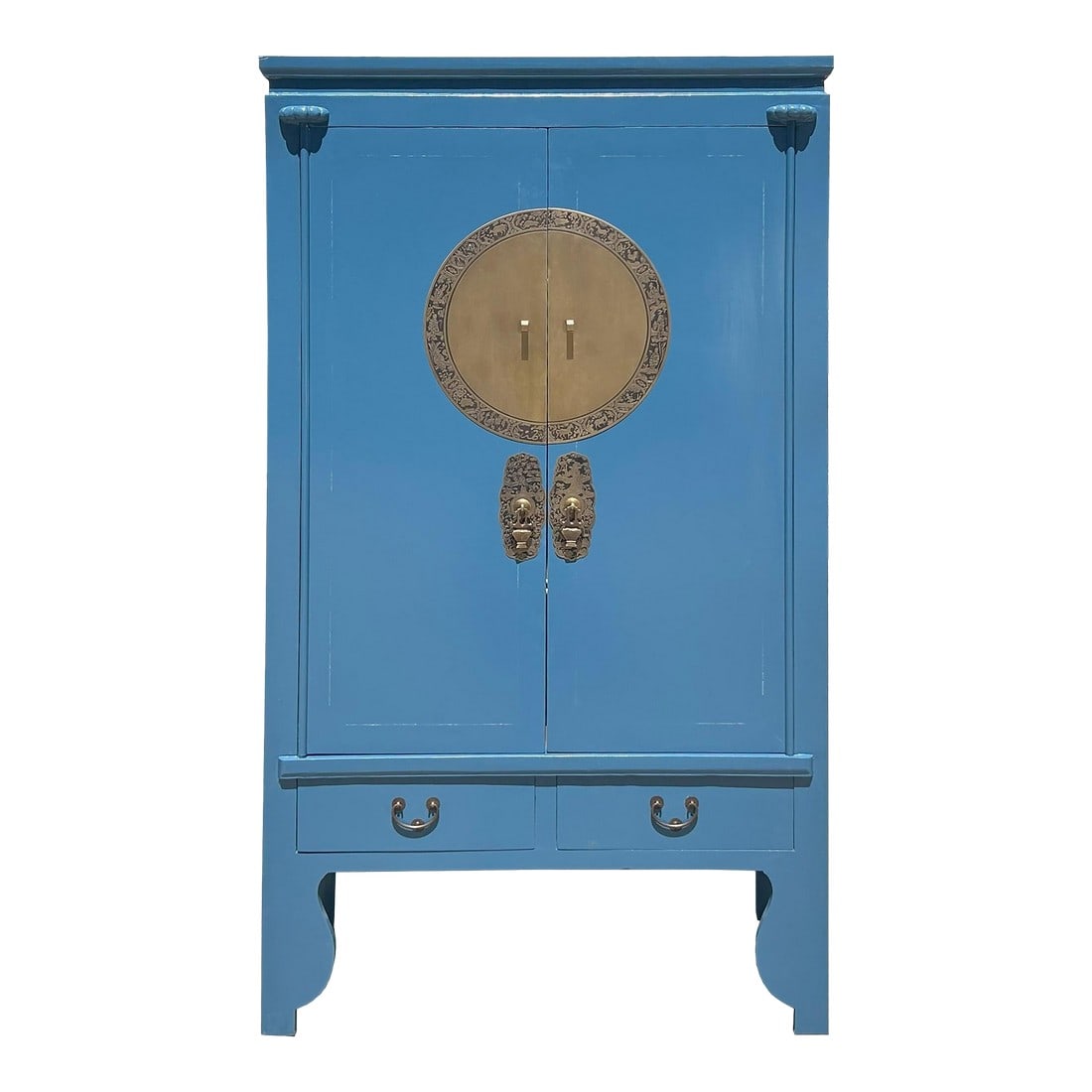 Chinese Oriental Mid Blue Zodiac Moon Face Tall Wedding Armoire Cabinet (1 of 5)
