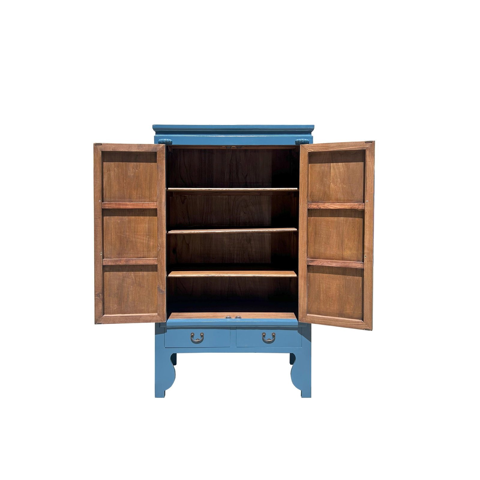 Chinese Oriental Mid Blue Zodiac Moon Face Tall Wedding Armoire Cabinet - 4