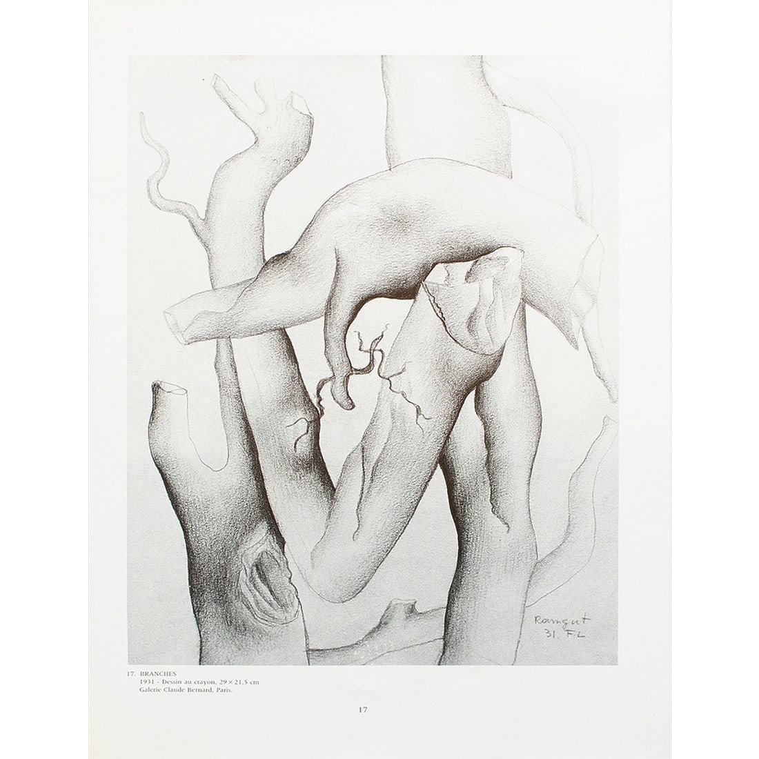 1990 After Fernand Leger "Branches", Black and White Parisian Print: An excellent black and white print after the crayon drawing "Branches" by Fernand Leger. Published by New French Editions in France in 1990. Printed on a board of high quality heavy paper.