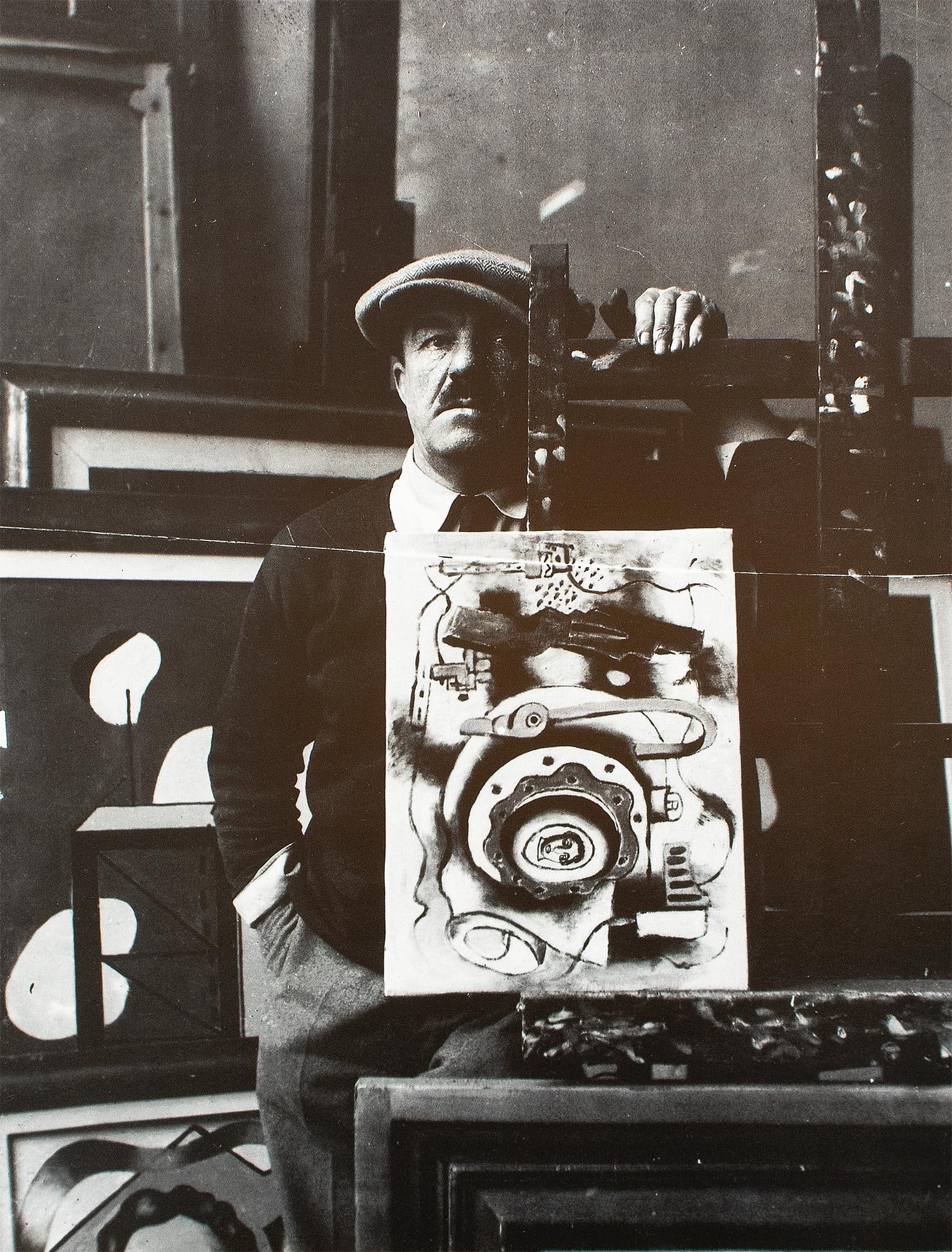 1990 "Photograph of Fernand Leger With Composition", Black and White Parisian Print - 2