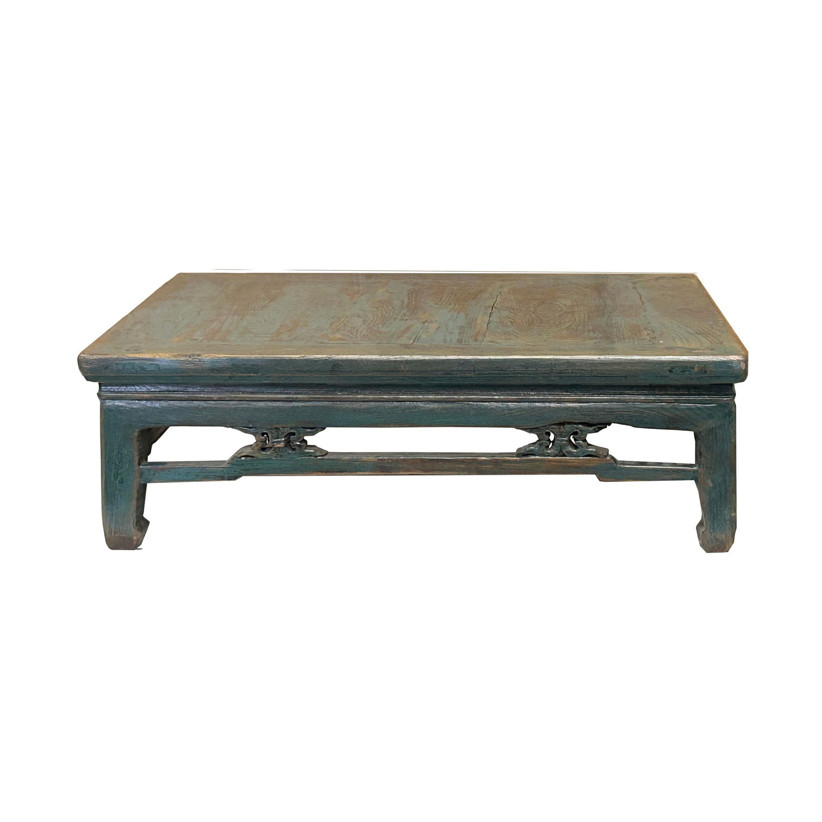 Chinese Distressed Turquoise Aqua Blue Low Square Coffee Table - 2