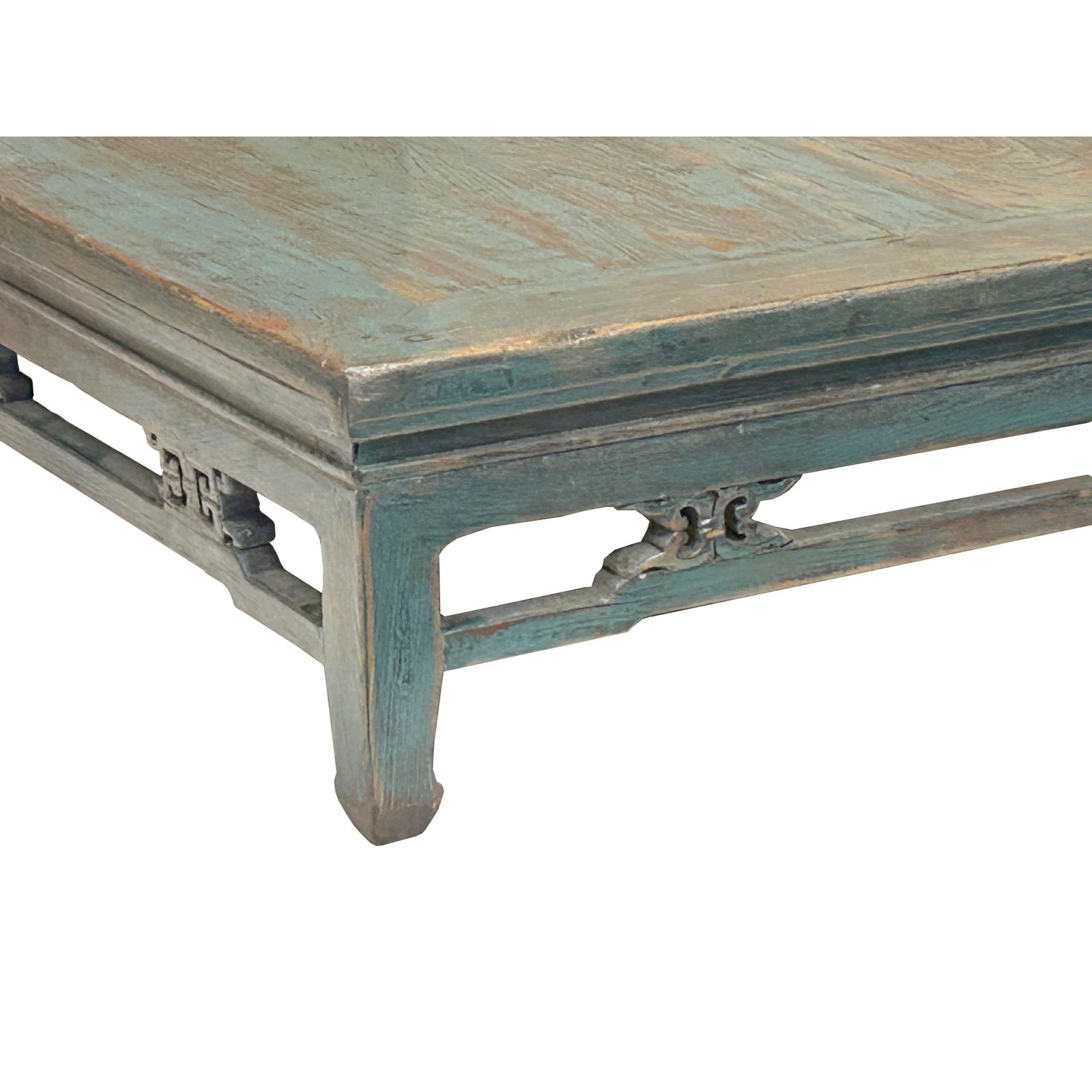 Chinese Distressed Turquoise Aqua Blue Low Square Coffee Table - 4