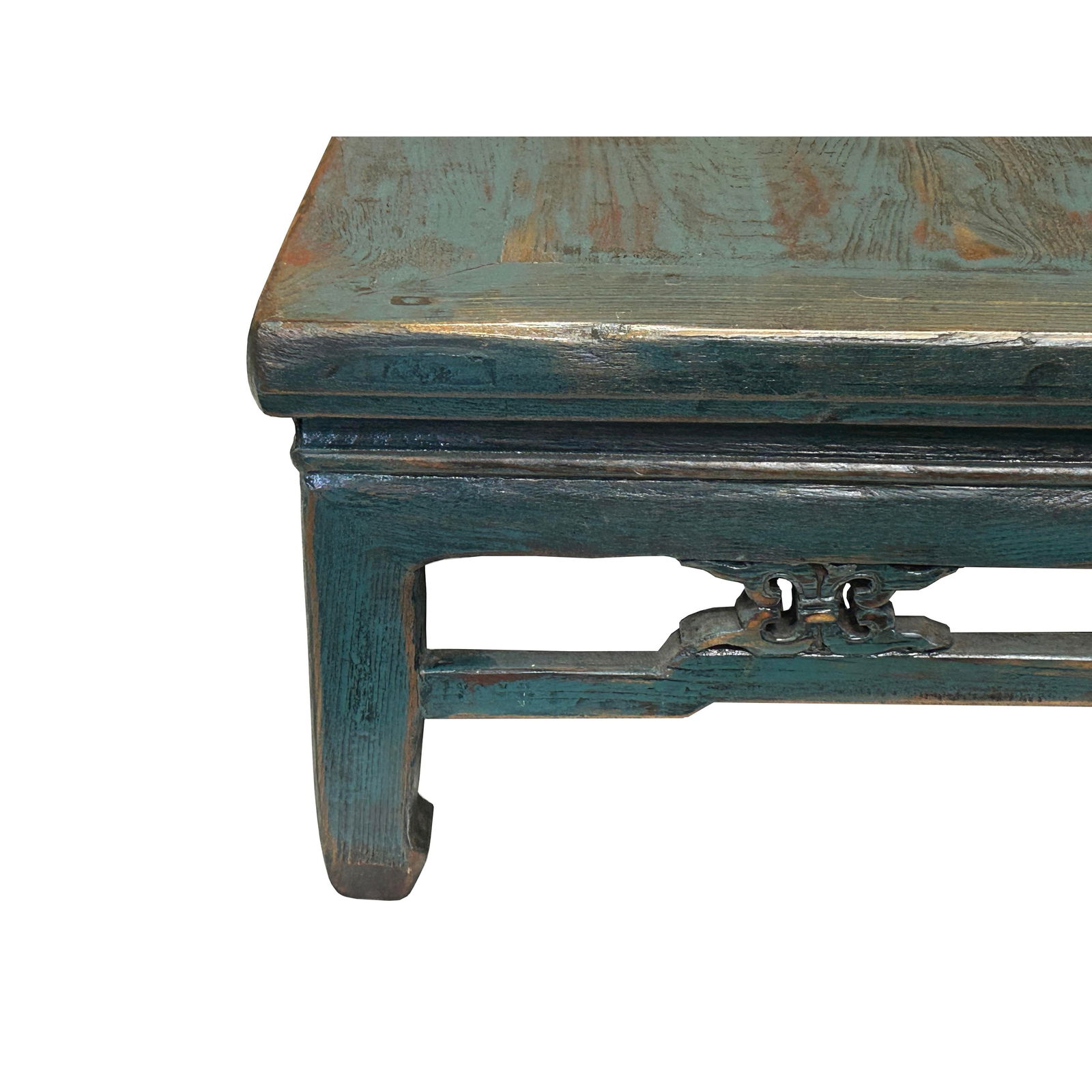 Chinese Distressed Turquoise Aqua Blue Low Square Coffee Table - 5