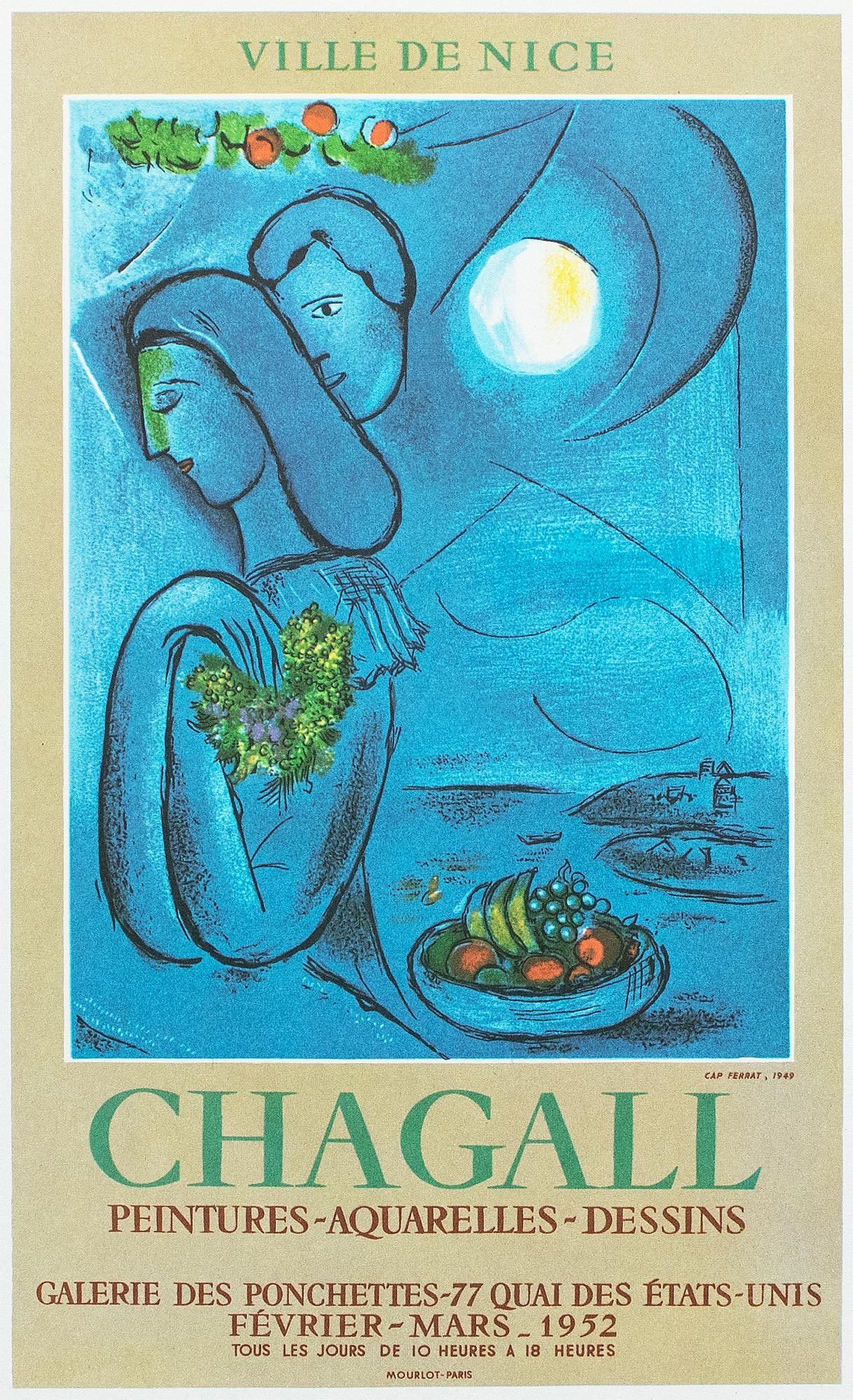 1966 After M. Chagall, "Paintings, Watercolors, Drawings - Ponchettes Gallery 1952 Exhibit" Poster - 5