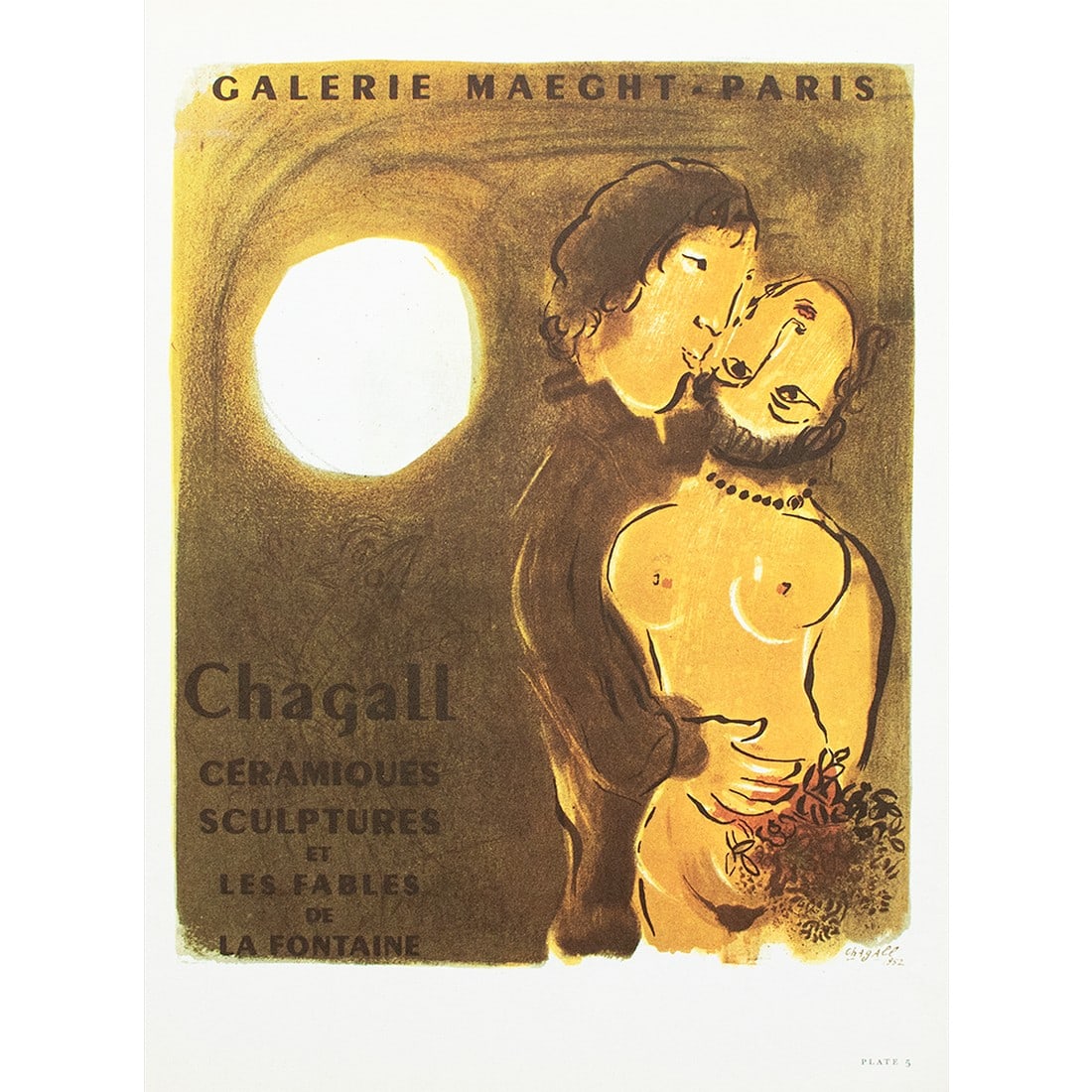 1966 After M. Chagall, "Maeght Gallery Paris - Ceramics, Sculptures and the Fables of La Fontaine" P: An excellent offset lithographic poster after Marc Chagall poster for "Maeght Gallery Paris - Ceramics, Sculptures and the Fables of La Fontaine (Galerie Maeght Ceramiques, Sculptures et Les Fables