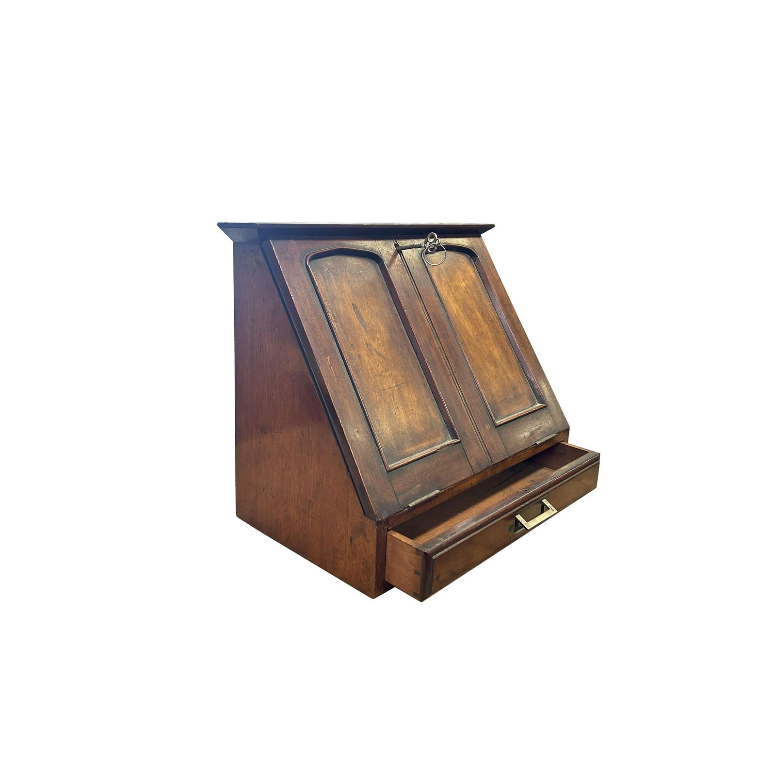 Vintage Distressed Brown Wood Stationary Sloping Door Box Chest - 3