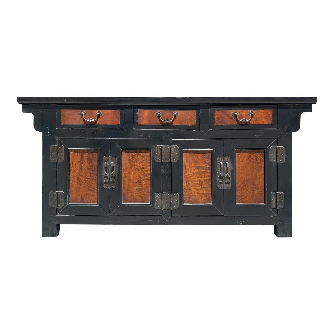 Oriental Distressed Brown Two Tone Credenza Low Table Tv Console Cabinet (1 of 6)