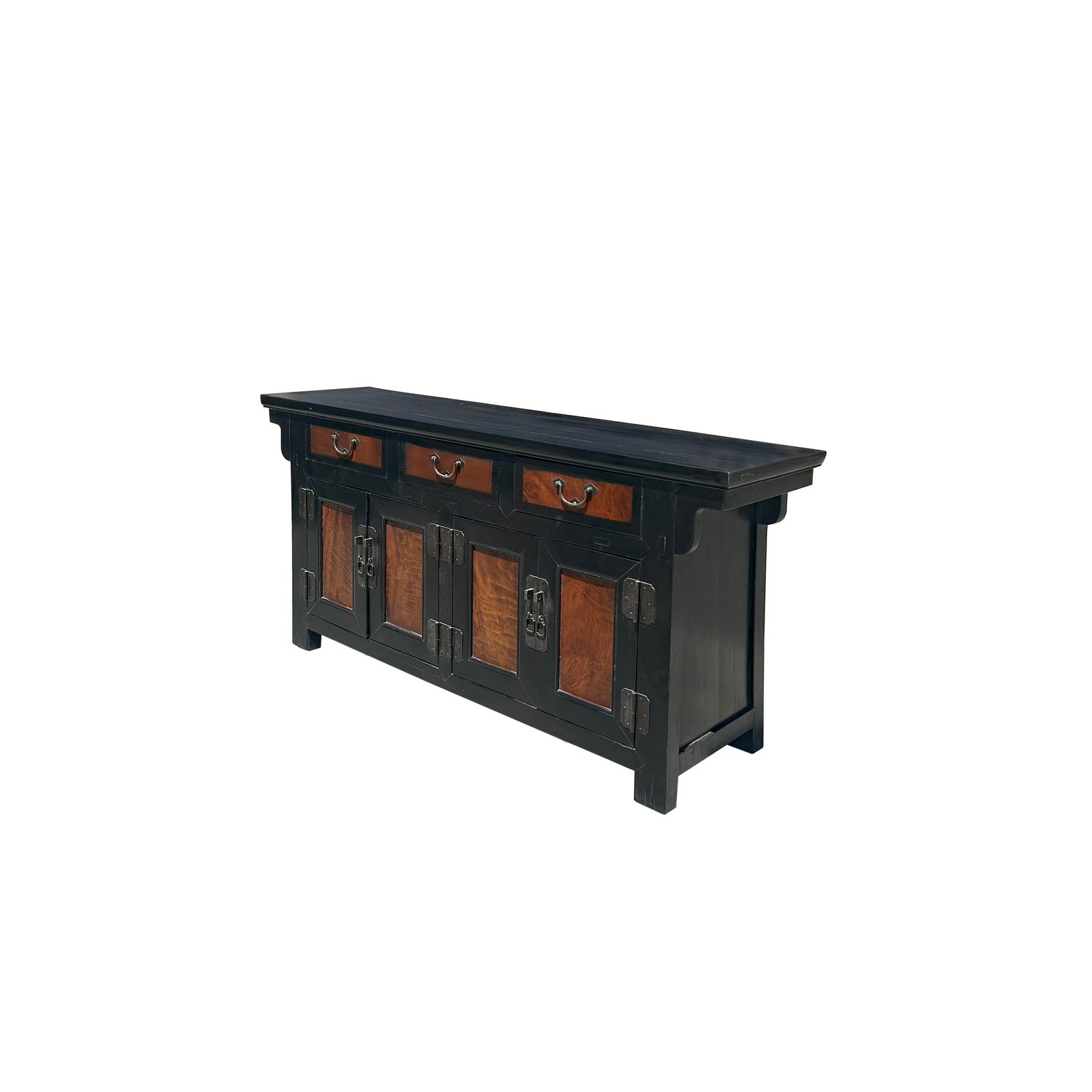 Oriental Distressed Brown Two Tone Credenza Low Table Tv Console Cabinet - 2