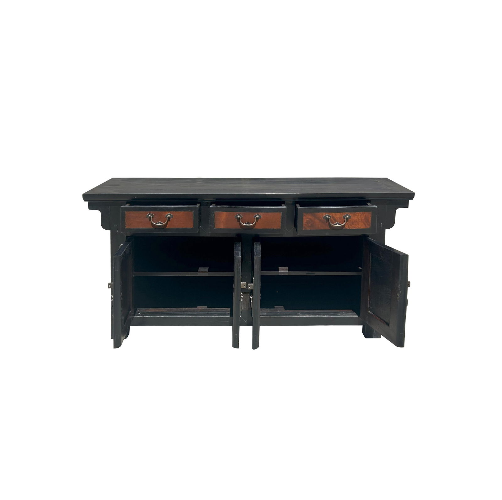 Oriental Distressed Brown Two Tone Credenza Low Table Tv Console Cabinet - 3