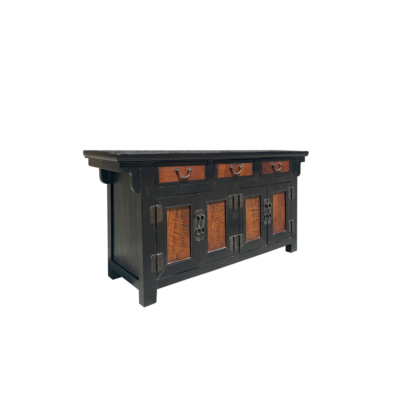 Oriental Distressed Brown Two Tone Credenza Low Table Tv Console Cabinet - 4