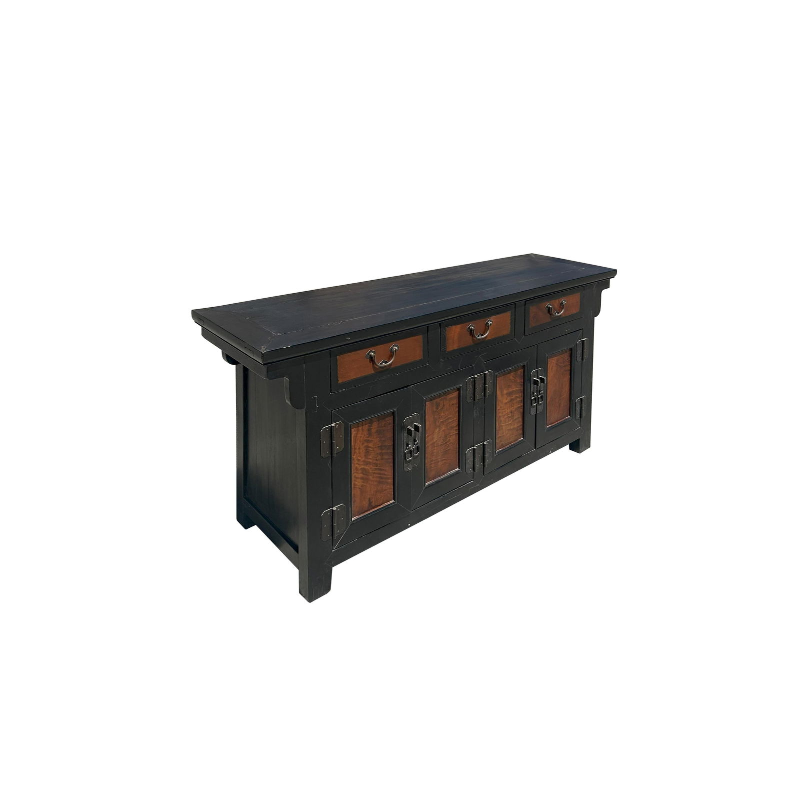 Oriental Distressed Brown Two Tone Credenza Low Table Tv Console Cabinet - 5