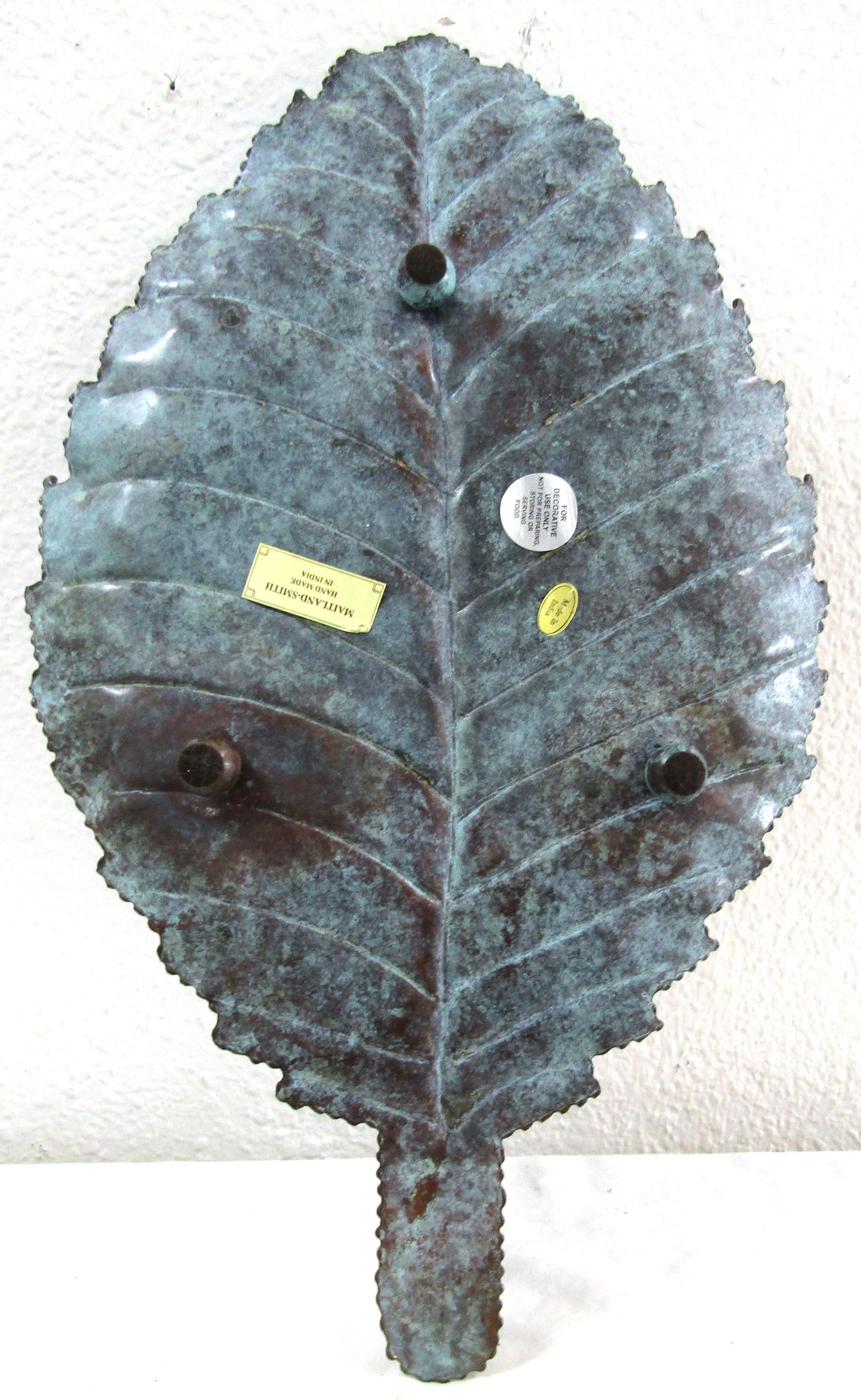 Vintage Maitland-Smith Verde Green Brass Pointed Leaf Centerpiece Tray - 7