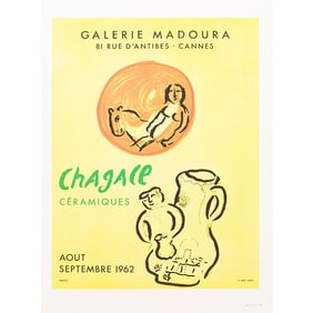 1966 After Marc Chagall, "Chagall - Ceramics" Poster for the Madoura Gallery, Cannes