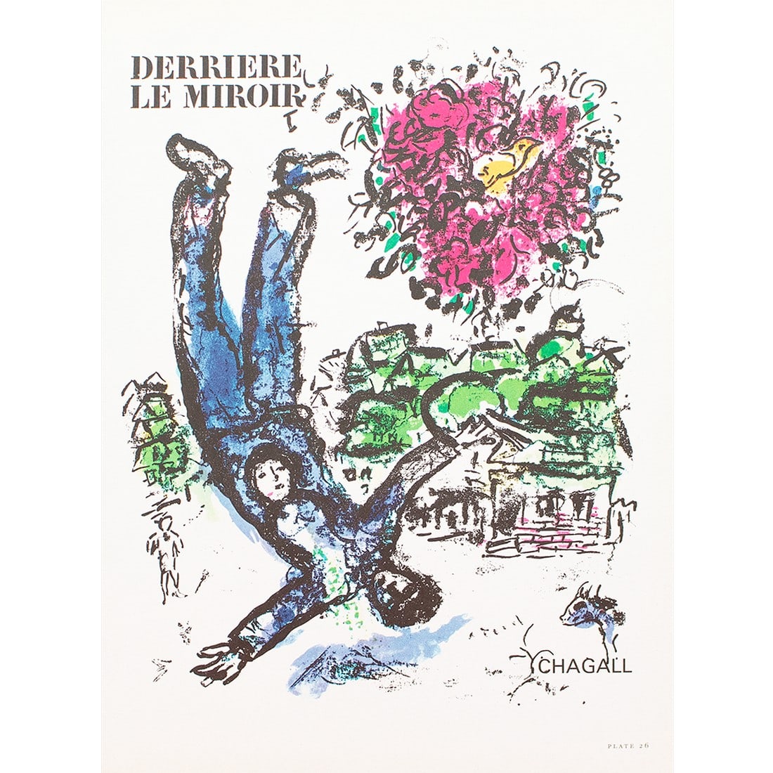 1966 After Marc Chagall, "Behind the Mirror" Poster: An excellent offset lithographic poster after Marc Chagall poster "Behind the Mirror". Published by Reynal & Company in association with William Morrow and Company, New York, in 1966. Offset