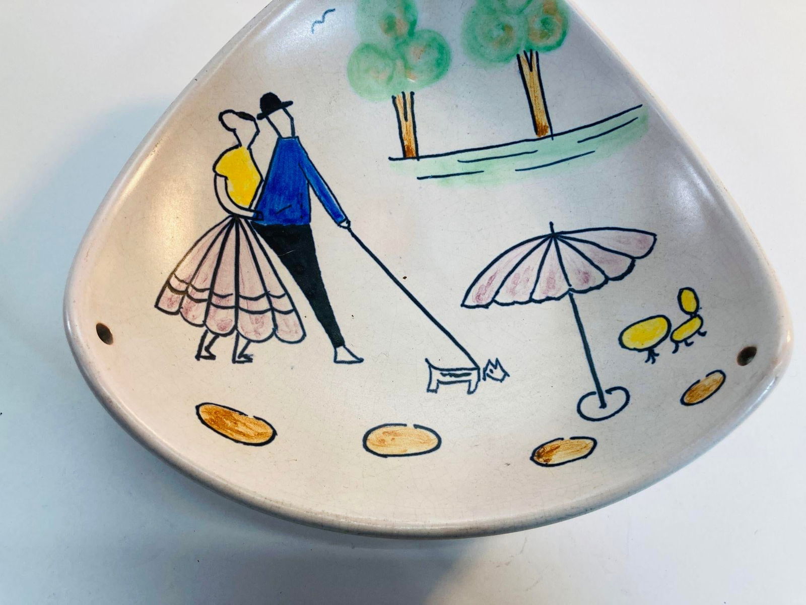 Vintage German Plate Hand-Painted Triangular Dish Catchall 1950s - 10