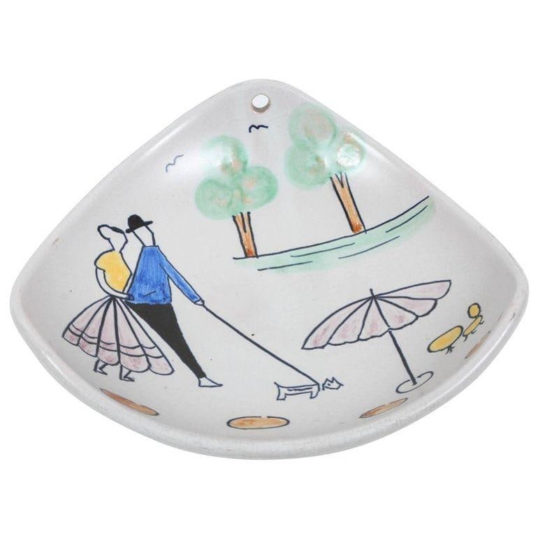 Vintage German Plate Hand-Painted Triangular Dish Catchall 1950s - 2
