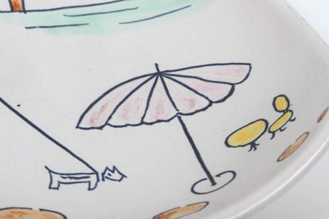 Vintage German Plate Hand-Painted Triangular Dish Catchall 1950s - 4