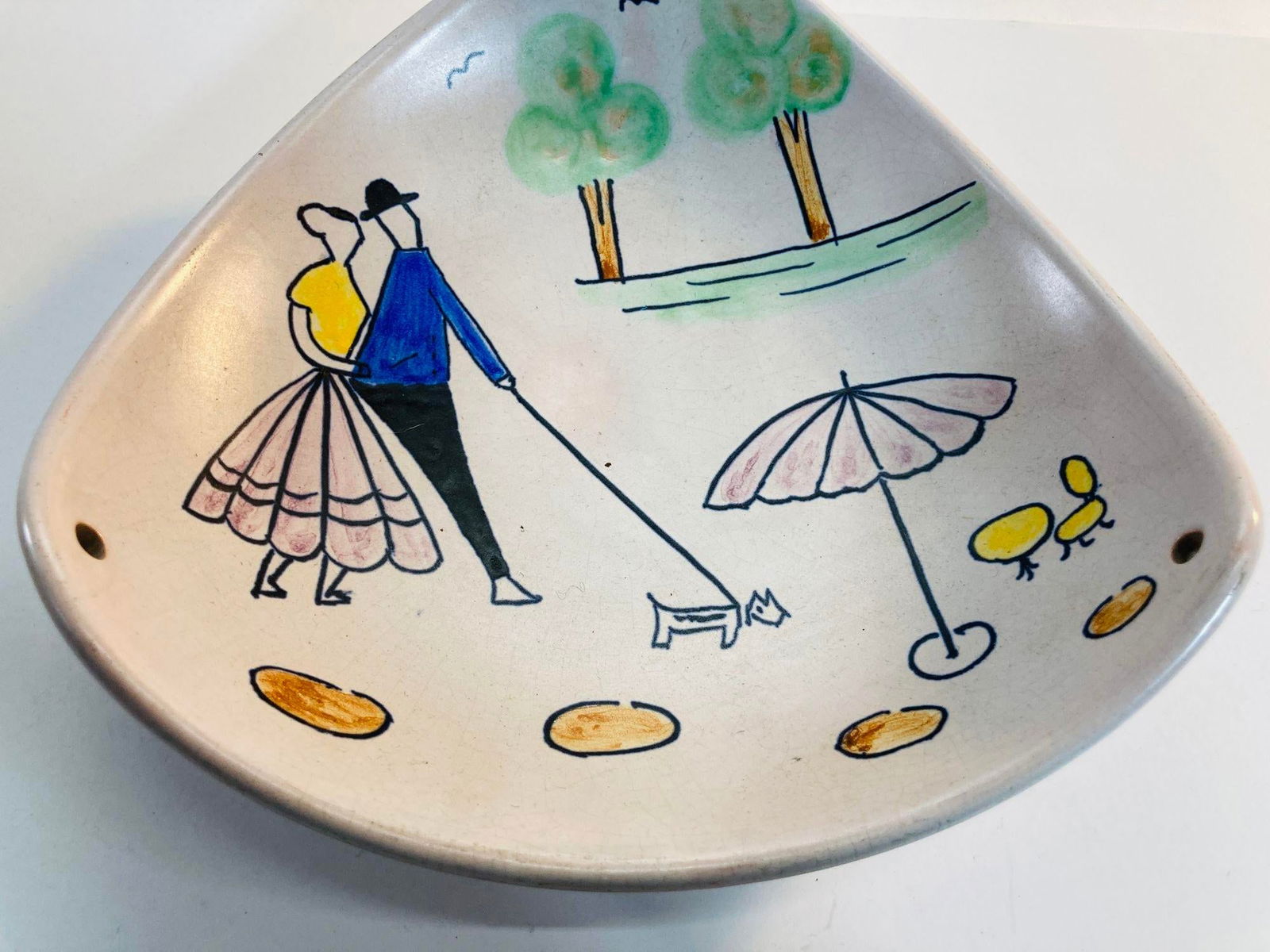 Vintage German Plate Hand-Painted Triangular Dish Catchall 1950s - 7