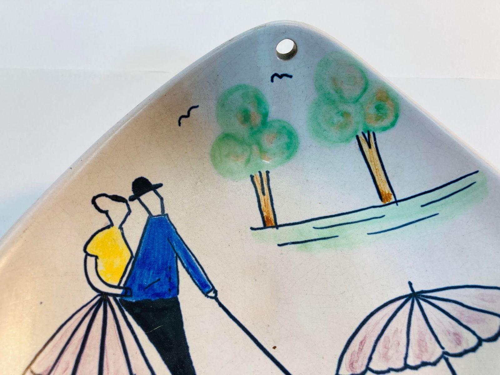 Vintage German Plate Hand-Painted Triangular Dish Catchall 1950s - 9