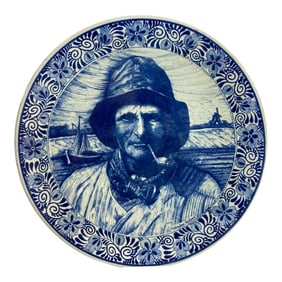Delft Large Vintage Ceramic Plate Blue and White Dutch Holland Charger 1940s