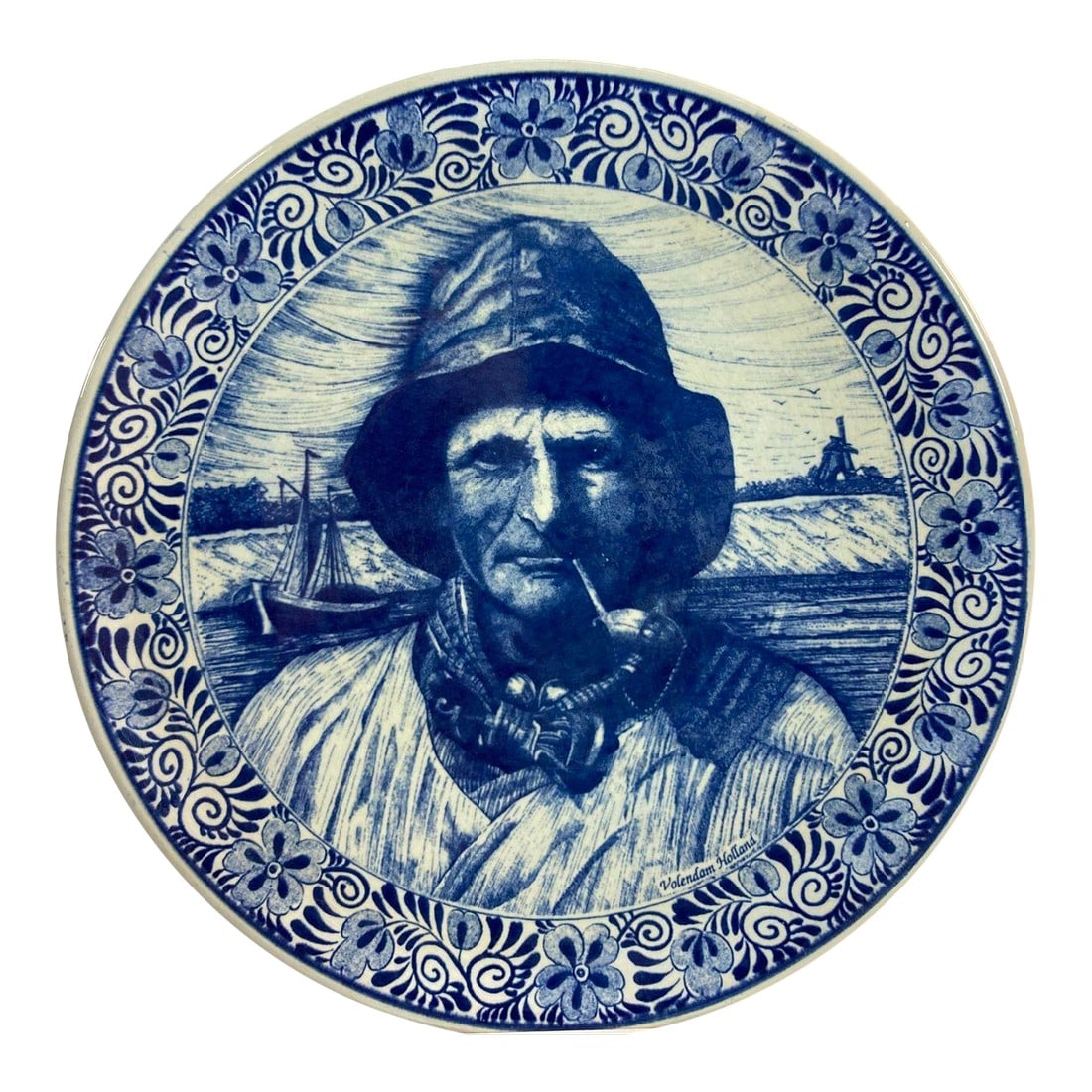 Delft Large Vintage Ceramic Plate Blue and White Dutch Holland Charger 1940s