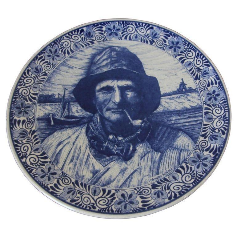 Delft Large Vintage Ceramic Plate Blue and White Dutch Holland Charger 1940s - 2