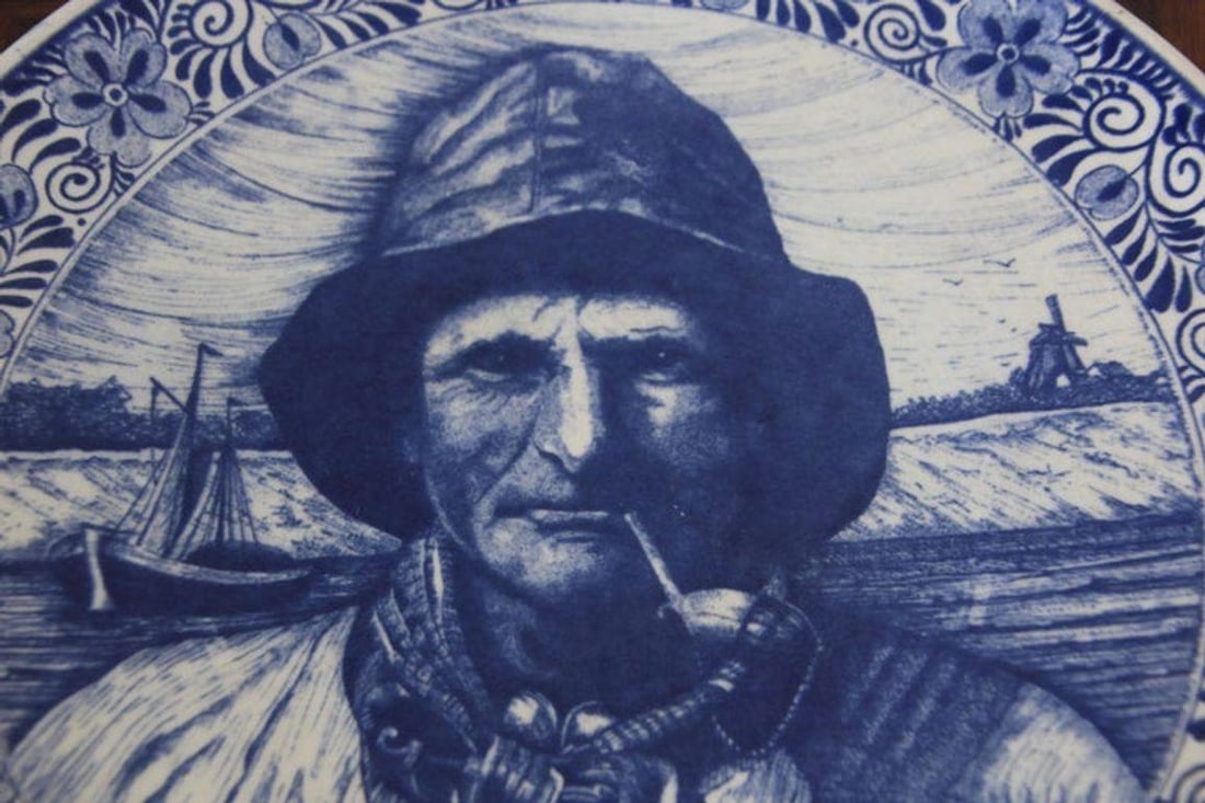 Delft Large Vintage Ceramic Plate Blue and White Dutch Holland Charger 1940s - 4