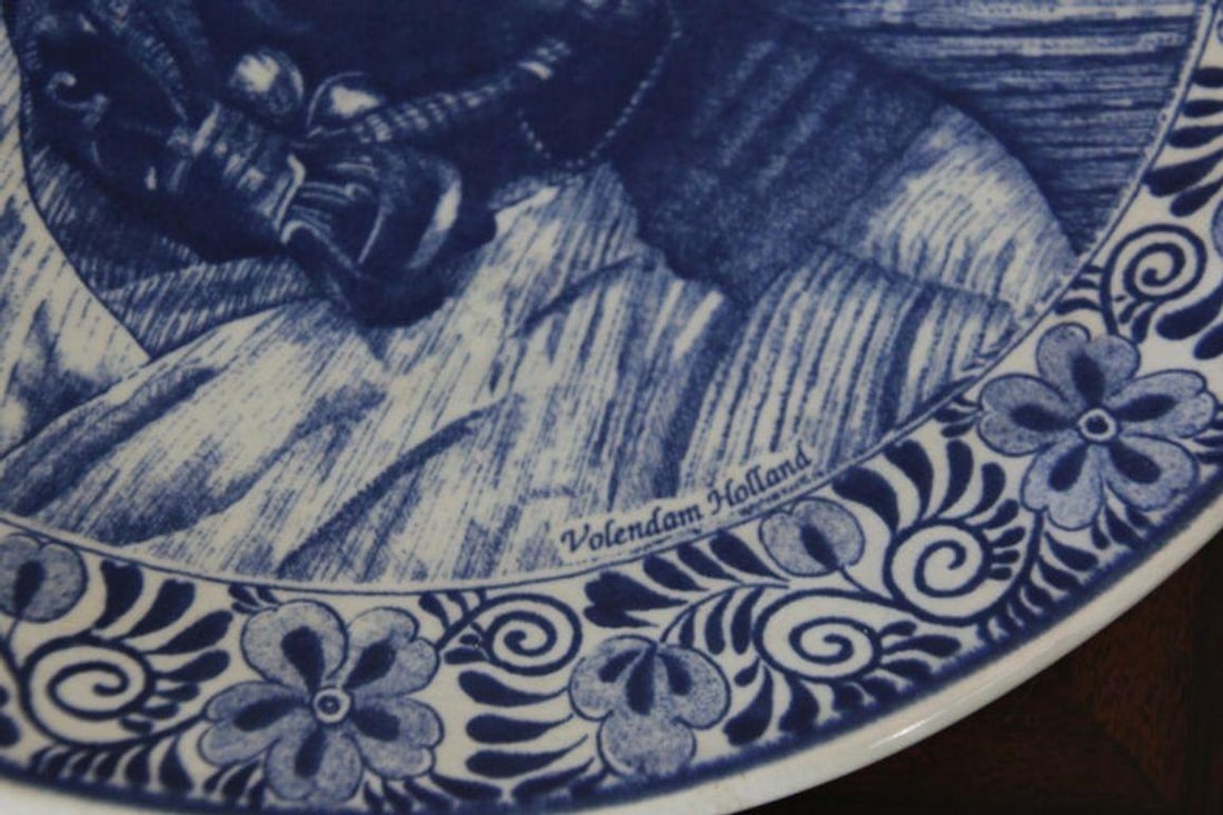 Delft Large Vintage Ceramic Plate Blue and White Dutch Holland Charger 1940s - 5