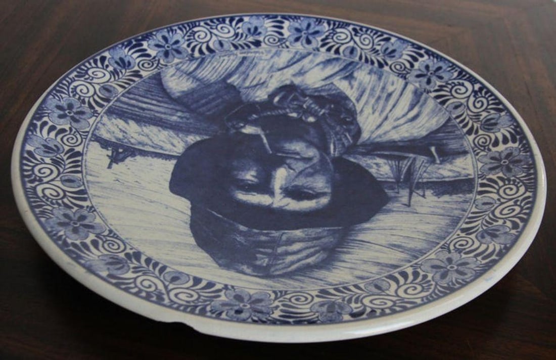 Delft Large Vintage Ceramic Plate Blue and White Dutch Holland Charger 1940s - 8