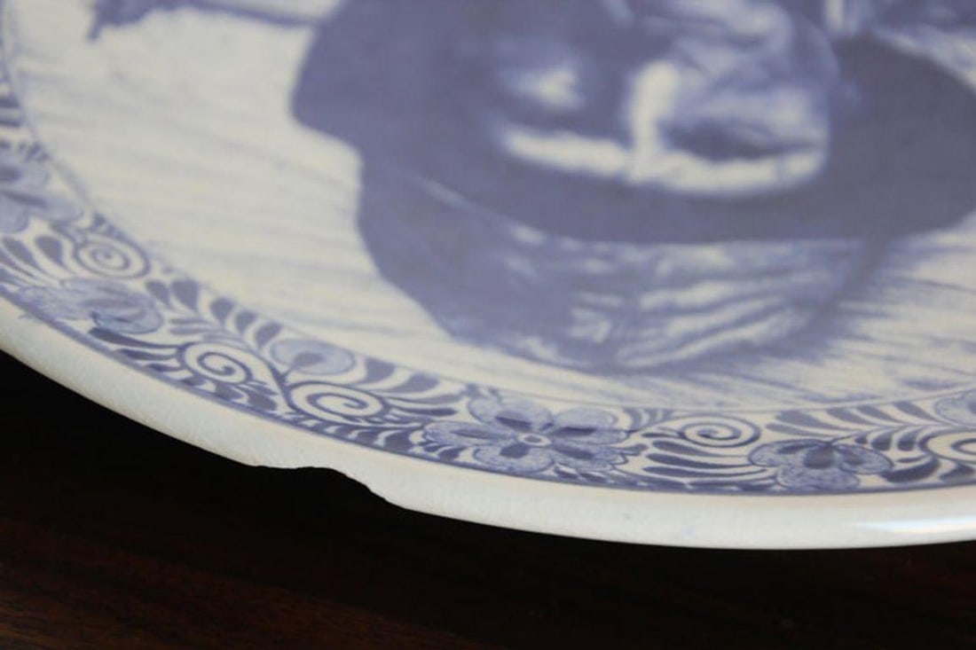 Delft Large Vintage Ceramic Plate Blue and White Dutch Holland Charger 1940s - 9