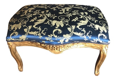1940s Vintage Peacock Blue and Gold Gilded Bench