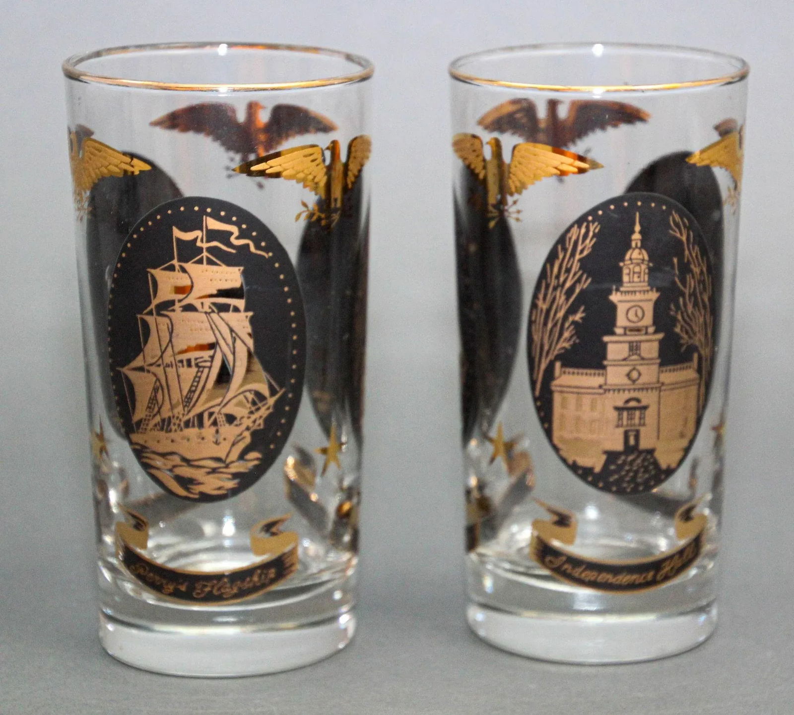 Vintage American Libbey Gold Drinking Glasses Set of 2 Hollywood Regency Retro - 2