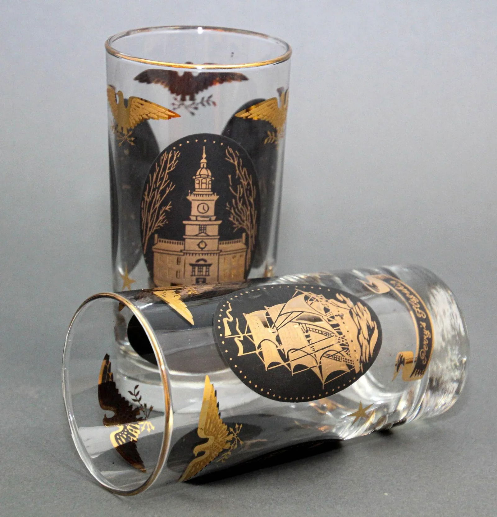 Vintage American Libbey Gold Drinking Glasses Set of 2 Hollywood Regency Retro - 7