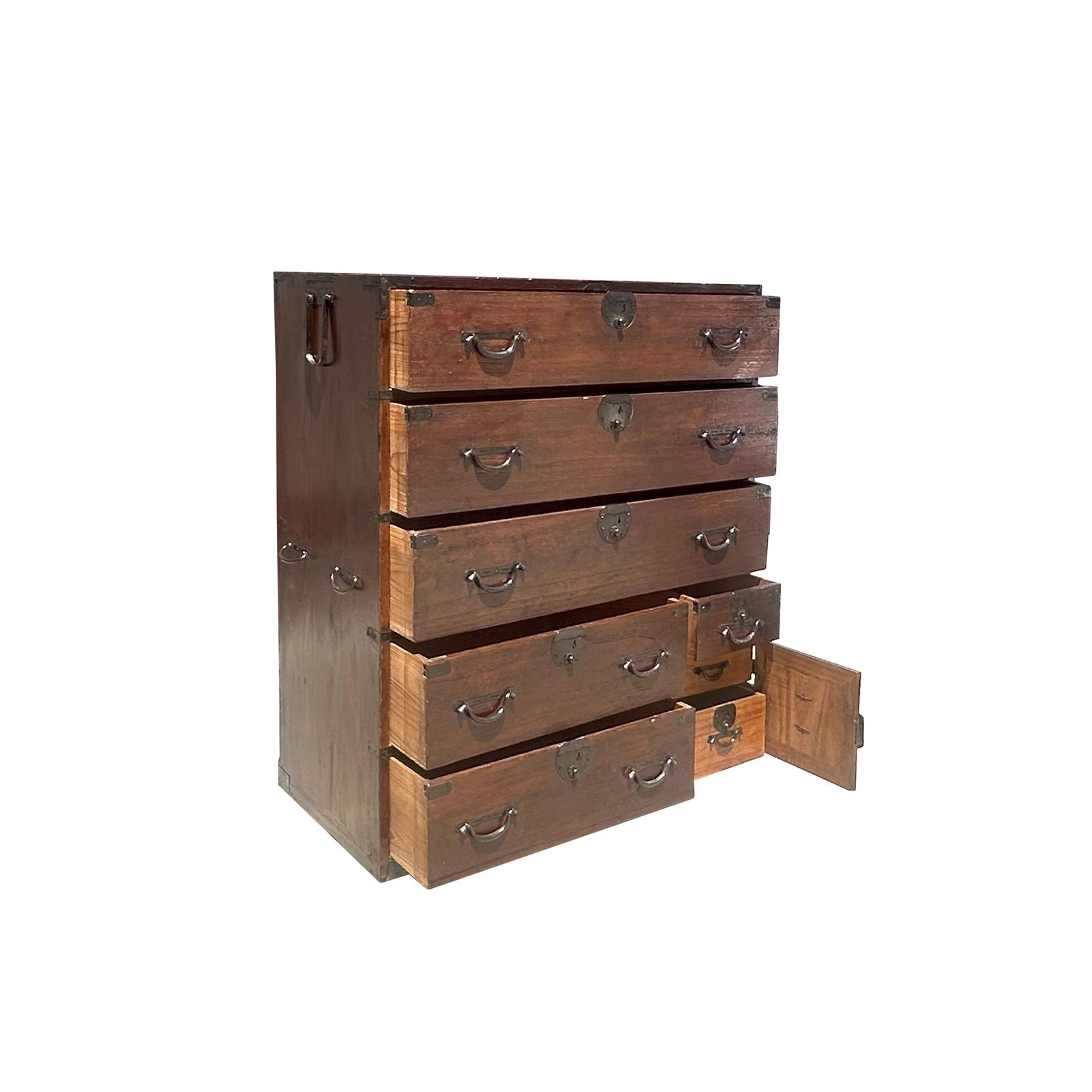 Vintage Japanese Style Yonezawa IshÃ´'dansu Black Hardware 6 Drawers Cabinet - 6