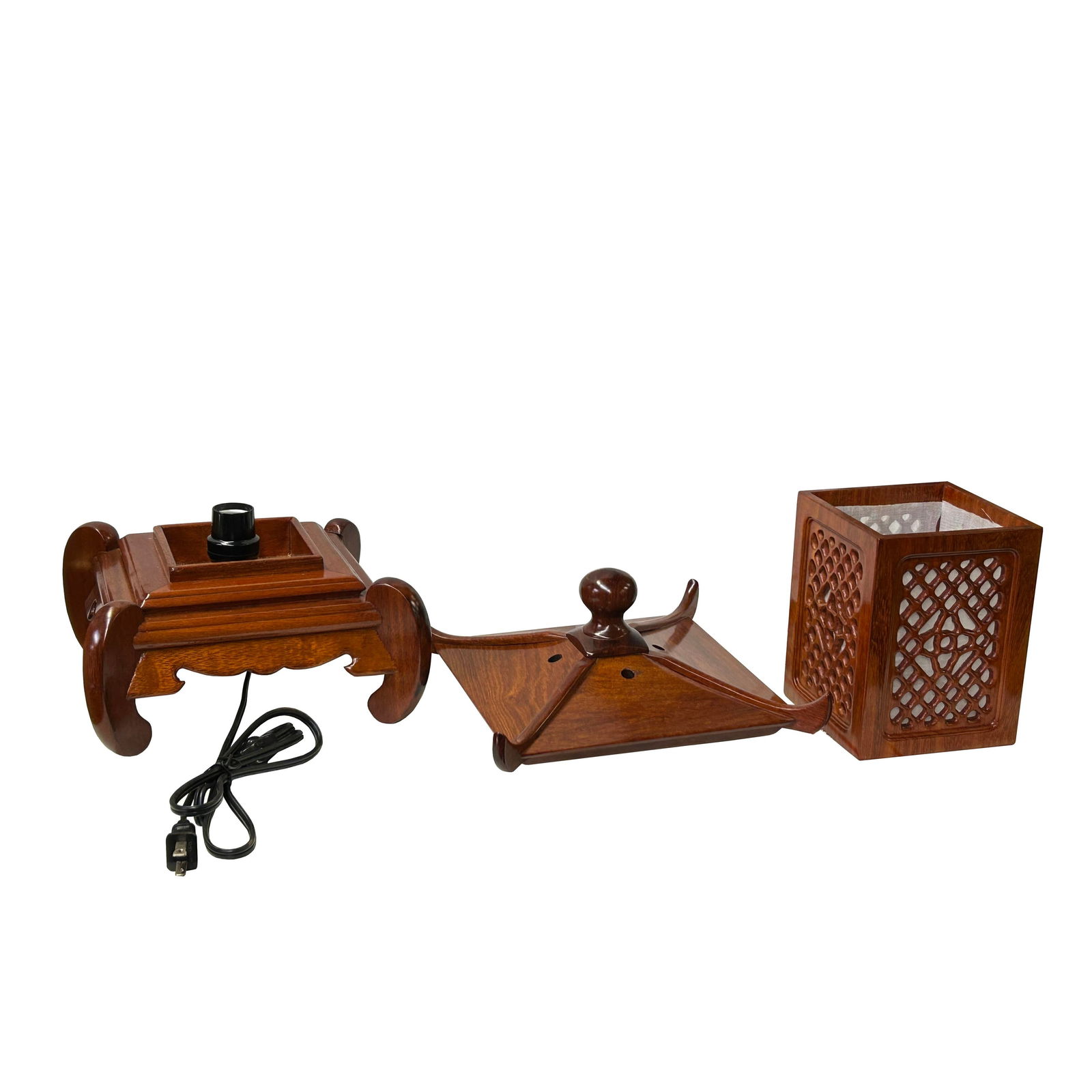 Oriental Medium Brown Wood Square Tower Pagoda Shape Table Lamp - 2