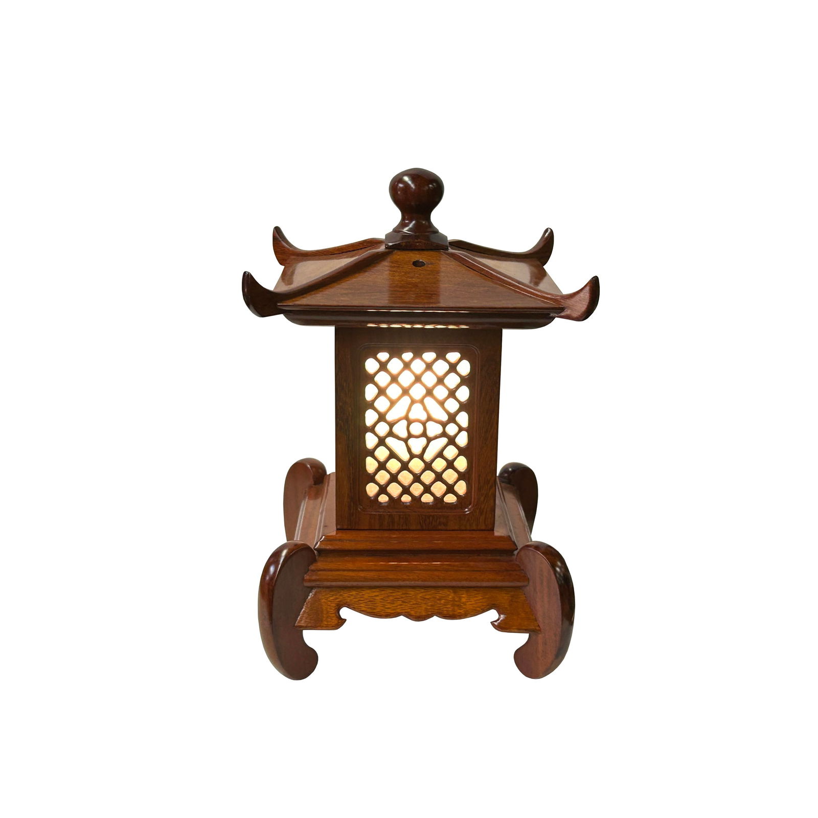 Oriental Medium Brown Wood Square Tower Pagoda Shape Table Lamp - 7