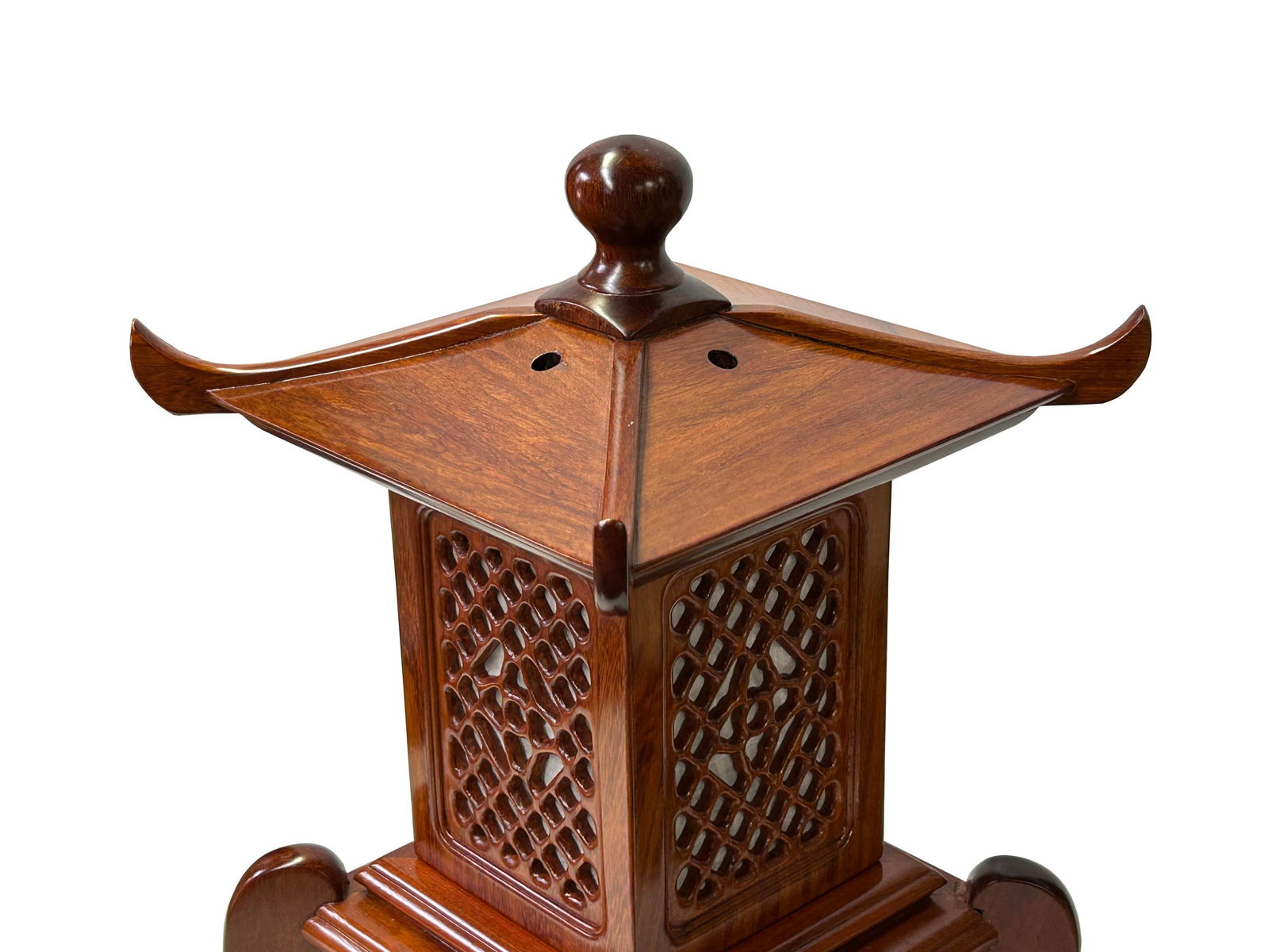 Oriental Medium Brown Wood Square Tower Pagoda Shape Table Lamp - 8