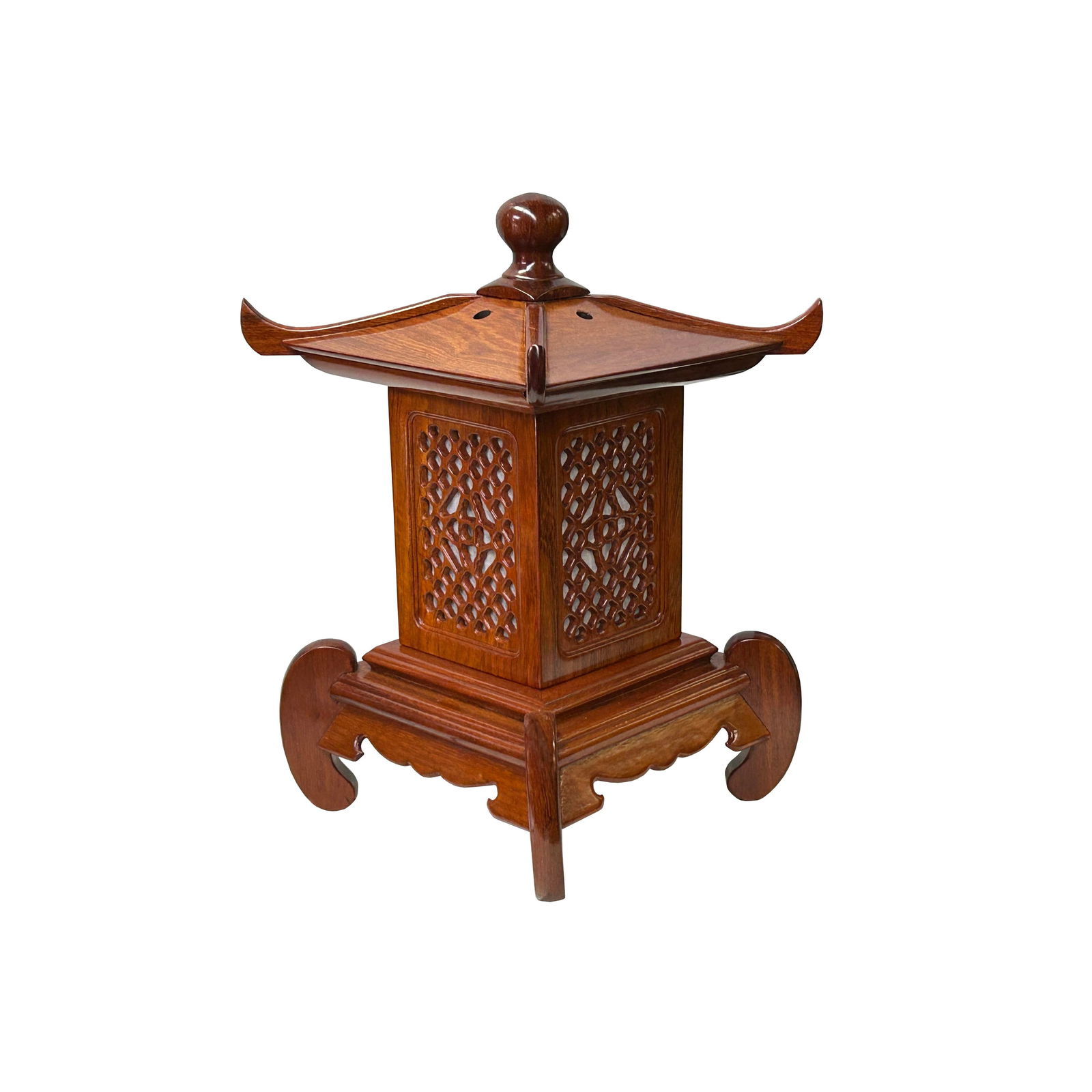 Oriental Medium Brown Wood Square Tower Pagoda Shape Table Lamp - 9
