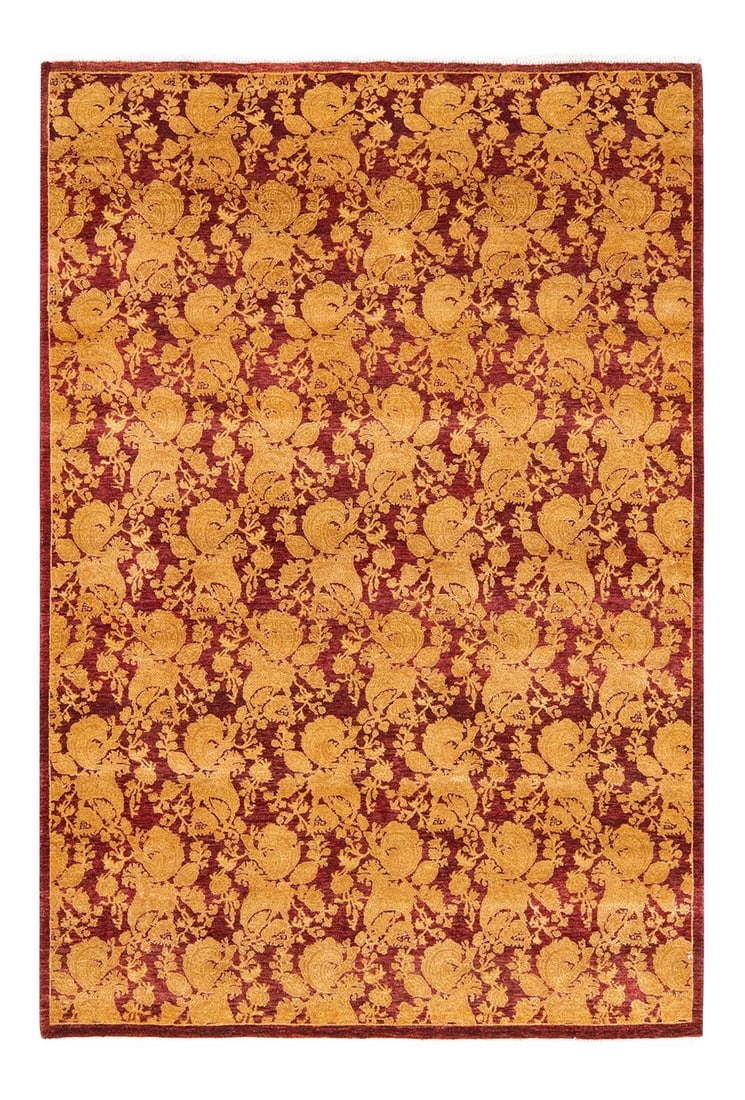 Mogul, One-of-a-Kind Hand-Knotted Area Rug - Red , 4' 8" x 6' 10": With understated palettes and allover designs, the rugs in the Mogul Collection will bring timeless sophistication to any room. Influenced by a spectrum of Turkish, Indian, and Persian designs, the