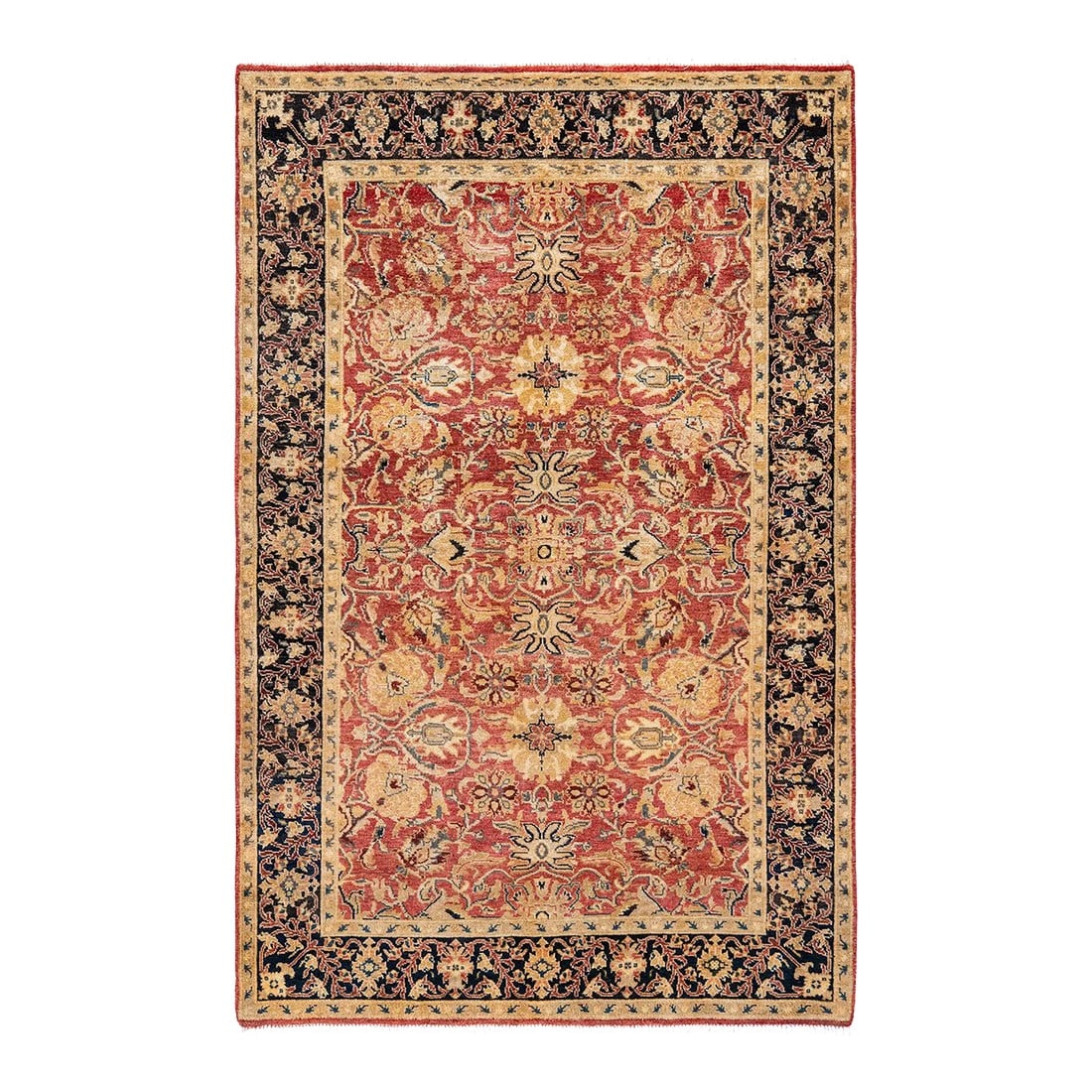 Eclectic, One-of-a-Kind Hand-Knotted Area Rug - Orange, 4' 1" x 6' 4": With an amalgam of sizes and aesthetic influences ranging from art deco to Rorschach and modernist, the rugs in the Eclectic collection defy definition, asking instead to become intriguing focal