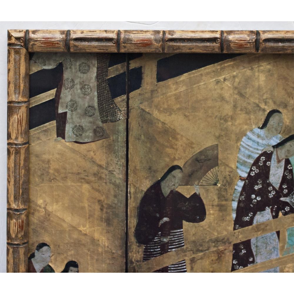 20th Century Poster of the Edo Era Japanese Byobu Screen (Fragment) in Bamboo Style Wood Frame - 2