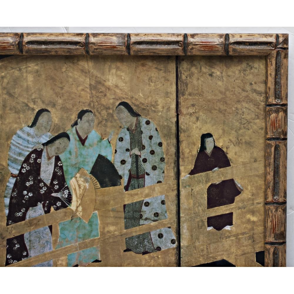 20th Century Poster of the Edo Era Japanese Byobu Screen (Fragment) in Bamboo Style Wood Frame - 3