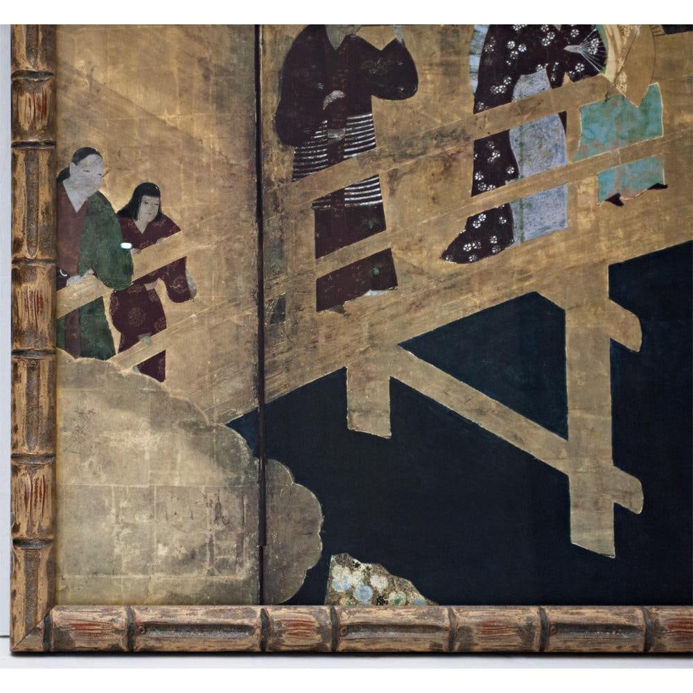20th Century Poster of the Edo Era Japanese Byobu Screen (Fragment) in Bamboo Style Wood Frame - 4