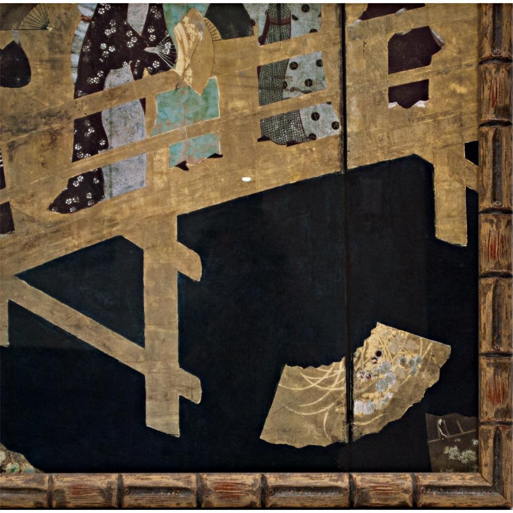 20th Century Poster of the Edo Era Japanese Byobu Screen (Fragment) in Bamboo Style Wood Frame - 5